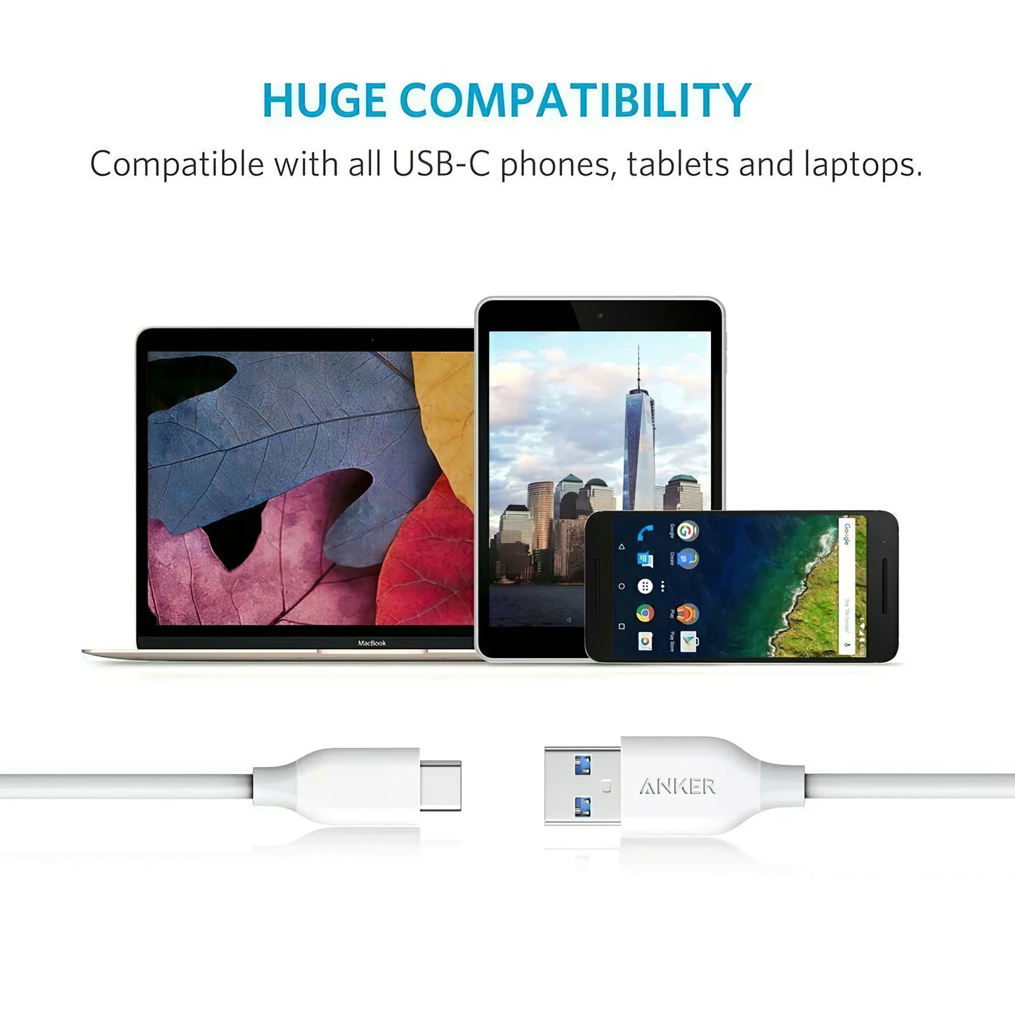 USB-A zu USB-C Anker PowerLine Daten- und Ladekabel, 18W, 0.9m, Weiß A8163021 