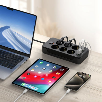 Netzwerk-Ladegerät Tech-Protect PC6X6, 3 x USB-A - 3 x USB-C - 6 x Schuko, Schwarz 