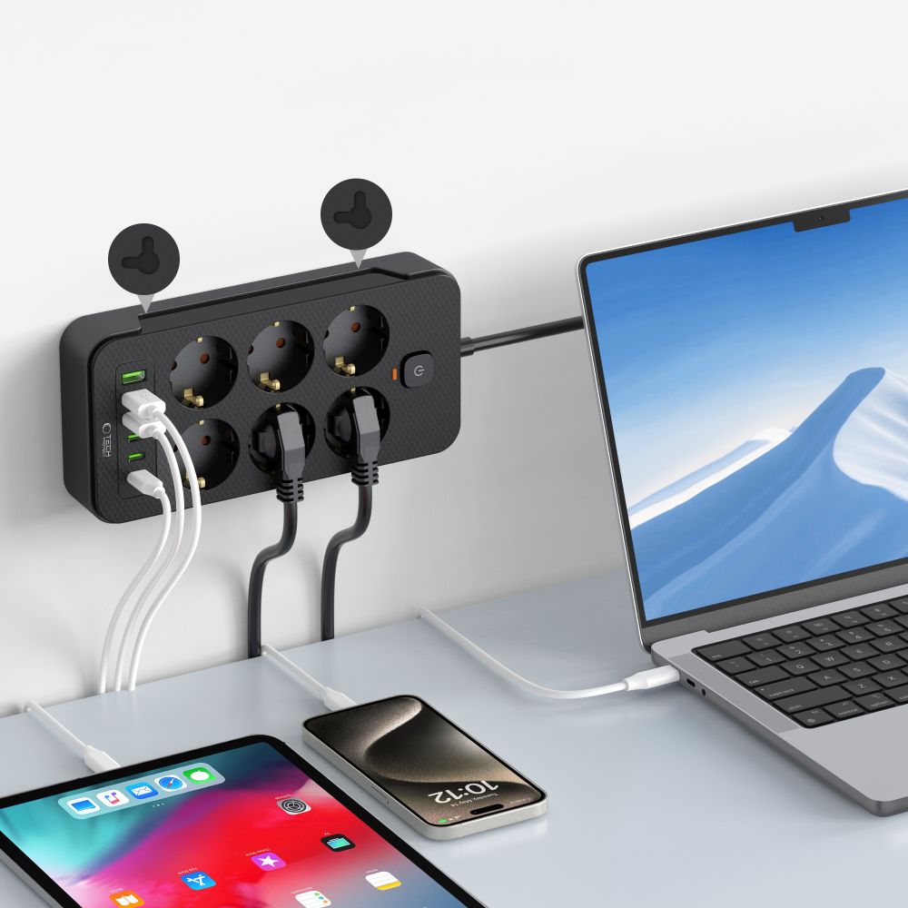 Netzwerk-Ladegerät Tech-Protect PC6X6, 3 x USB-A - 3 x USB-C - 6 x Schuko, Schwarz 