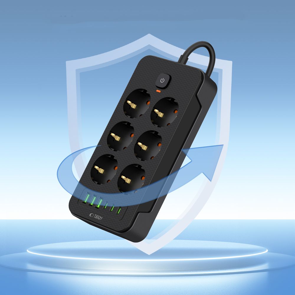 Netzwerk-Ladegerät Tech-Protect PC6X6, 3 x USB-A - 3 x USB-C - 6 x Schuko, Schwarz 