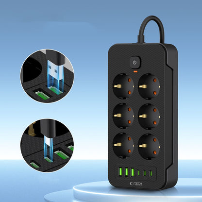 Netzwerk-Ladegerät Tech-Protect PC6X6, 3 x USB-A - 3 x USB-C - 6 x Schuko, Schwarz 