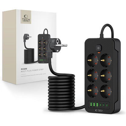 Netzwerk-Ladegerät Tech-Protect PC6X6, 3 x USB-A - 3 x USB-C - 6 x Schuko, Schwarz 
